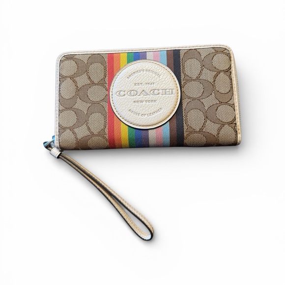 NWOT -Coach Dempsey Large Phone Wallet in Signature Jacquard with Rainbow Stripe - Picture 3 of 9